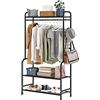 Isyunen Stand Appendiabiti in Metallo,Stendino durevole salvespazio di grande capacità con piu scaffali conDesign a doppia asta di sospensione, grande capacita di stoccaggio,74*40*168cm (Nero, 168*74*40cm)