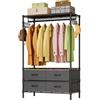 Fuyoula Stand Appendiabiti da Terra in Metallo con Ripiani Regolabili e 4 Cassetti, Stender Guardaroba Robusto 90x42x180 cm, Rella Appendiabiti DIY Salvaspazio per Camera da Letto e Casa