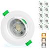 Aulaiyi Faretti LED da Incasso per Cartongesso Orientabili 230V, 5W 500LM Faretto Incasso Regolabile 3CCT, IP44 Faretti LED Soffitto Ultrasottili per Bagno, Foro Ø68-80mm, Set di 10 Bianco