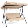 RMF PRO Dondolo da Giardino 3 Posti con Tetto Parasole Regolabile, Dondolo da Esterno con Struttura in Acciaio Resistente - Tessuto Impermeabile da Campeggio e Spazi Esterni 170x110x153 cm Beige