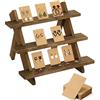 Emibele Espositore per Gioielli, Organizzatore per Orecchini in Legno, Supporto per Orecchini a 3 Strati con 50 Pz Cartoncini Espositivi per Collane e Orecchini, Porta Orecchini Vintage - Marrone