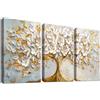 HALFLEMART 3Pcs Stampa su tela Con Cornice Albero della Vita con Fiori Bianchi Pittura Lussuoso Albero Dorato Moderno Quadri su tela Quadri Moderni Soggiorno Camera da Letto Stampe da Parete 30x40cm x3pcs