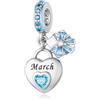 LNQOBU 925 Argento Sterling Charms Birthstone per Bracciali Ciondolo cuore, Regali di Compleanno per le Donne, Regalo per la Festa della Mamma