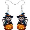 RAIDIN Orecchini pendenti in acrilico carino Halloween gatto nero zucca regali di festa per gli amanti dei gatti donne, design spettrale strega gatti, costume di Halloween strani gioielli accessori