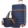 KONO Set da Viaggio 3 Pezzi con Valigia Grande 75 cm Espandibile in ABS+PC, Borsa da Viaggio 32 L e Borsa Organizer, Trolley Rigido con Ruote 360° e Lucchetto TSA (75 cm, Blu Navy)