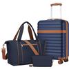 KONO Set da Viaggio 3 Pezzi con Valigia Bagaglio a Mano 55 cm in ABS+PC, Borsa da Viaggio 32 L e Borsa Organizer, Trolley Rigido con Ruote 360° e Lucchetto TSA (55 cm, Blu Navy)