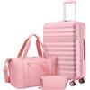 KONO Set da Viaggio 3 Pezzi con Valigia Media 65 cm Espandibile in ABS+PC, Borsa da Viaggio 32 L e Borsa Organizer, Trolley Rigido con Ruote 360° e Lucchetto TSA (65 cm, Rosa)