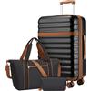 KONO Set da Viaggio 3 Pezzi con Valigia Grande 75 cm Espandibile in ABS+PC, Borsa da Viaggio 32 L e Borsa Organizer, Trolley Rigido con Ruote 360° e Lucchetto TSA (75 cm, Nero)