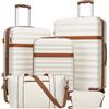 KONO Set Valigie 5 Pezzi 55/65/75 cm in ABS+PC, 3 Trolley Rigidi con Borsa da Viaggio 32 L e Borsa Organizer, Set Bagagli con Ruote 360° e Lucchetto TSA (Set 5 Pezzi, Crema/Marrone)
