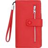 QUEEN HELENA Portafoglio con Zip e Laccetto da Polso Mini Pochette Donna PF22-8 (Rosso)