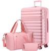 KONO Set da Viaggio 3 Pezzi con Valigia Grande 75 cm Espandibile in ABS+PC, Borsa da Viaggio 32 L e Borsa Organizer, Trolley Rigido con Ruote 360° e Lucchetto TSA (75 cm, Rosa)