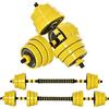 HOMCOM Manubri Regolabili 2 in 1 con Barra Bilanciere 12 Dischi Nero e Giallo