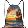 SMAZDFXX nave pirata al tramonto Zaino con coulisse per uomo e donna Borse con coulisse Borsa impermeabile Borse da palestra piccole