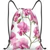 Generic Zaino con Coulisse Pink Sweet Pea Flowers Borsa con Coulisse Grande capacità Sacca da Palestra Impermeabile Sportiva Zainetto per Scuola Viaggi Spiaggia