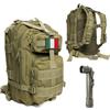 Generico Zaino Tattico Militare 30 Litri Professionale con Sistema Molle, colore vegetato, Idrorepellente, Patch Bandiera Italiana e Torcia Tattica in Omaggio per Escursioni, Campeggio & Outdoor, cm 22X24X45