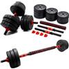 molti Set di 2 manubri in cemento bitume, 2 in 1, 2 manubri da 10 kg o bilanciere da 20 kg, con 4 chiusure a stella per allenamento della forza (nero-rosso, 2 x 10 kg)
