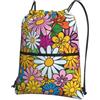 YYHHAOFA Zaino con cerniera e coulisse con stampa a fiori carini, leggero, impermeabile, con tasca frontale, per viaggi, sport e yoga