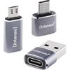 Intenso Set di 3 adattatori USB (MIX480) da USB-C a USB-A, USB-A a USB-C, USB-C a microUSB, 480 Mbit/s ad alta velocità, USB 2.0, OTG, alluminio, grigio