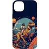 Humorous Christian Jesus Prehistoric Din Custodia per iPhone 14 Plus Gesù cavalcando nello spazio T-Rex Dinosaur Meme Sci-Fi Believers