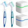 ZRUEWOT Porta dentiera con spazzolino - Set di 2 porta protesi dentale portatili BPA Free, contenitori igienici con spazzole di pulizia, ideali per protesi, apparecchi e viaggi