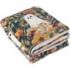 furn. Coperta Bootanical - Coperta in pile Sherpa con motivo floreale autunnale e fantasma di Halloween (Multicolore - 130x180cm)