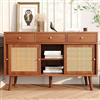 SUKY Credenza color noce, 120 x 40 x 78 cm, cassettiera con 3 cassetti e 3 ante scorrevoli, rete in rattan sul davanti, gambe in legno massiccio, maniglia in metallo dorato, ripiani regolabili