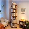Scribora Libreria Girevole a 360 Gradi in Legno di Gomma, Torre Portalibi con 6 Ripiani, 44x44x194 cm, per Soggiorno, Camera da Letto e Studio (Colore Legno)