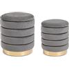 Yellowshop, Set 2 Pouf Contenitore in Velluto MARINA, Base Metallo, Ø 40 x H44 cm e Ø 36 x H38 cm, Grigio