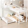 Idemon Letto a castello a L in metallo, 90 x 200 cm, oltre 140 x 200 cm, bianco