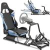 tectake® Sedia Gaming, Postazione Corsa Racing GT, Gaming Chair per Simulatore di Guida, adatto a vari Brand di Volante PC e Console, Seduta regolabile, cockpit sim racing in acciaio, Nero/Azzurro