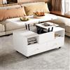 Bladez Tavolino da salotto con piano regolabile in altezza, tavolo multifunzione 2 in 1, con 2 cassetti e armadio, bianco e legno, convertibile in tavolo da pranzo (bianco + MDF)