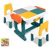 TATIVALO 6 in 1 tavolo per bambini con 2 sedie, tavolo da gioco per bambini con 300 mattoncini da costruzione, tavolo da lavoro multifunzione