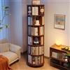 Scribora Libreria Girevole a 360 Gradi in Legno di Gomma, Torre Portalibi con 6 Ripiani, 44x44x194 cm, per Soggiorno, Camera da Letto e Studio (Colore Noce)