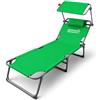 RMF PRO Lettino Prendisole da Giardino o Spiaggia con Parasole, Lettino Mare Regolabile in 4 Posizioni - Struttura in Acciao Sdraio da Giardino Pieghevole Portatile, Cuscino Poggiatesta Verde