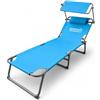 RMF PRO Lettino Prendisole da Giardino o Spiaggia con Parasole, Lettino Mare Regolabile in 4 Posizioni - Struttura in Acciao Sdraio da Giardino Pieghevole Portatile, Cuscino Poggiatesta Blu