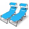RMF PRO Set 2 Lettini Prendisole da Giardino o Spiaggia con Parasole, Lettino Mare Regolabile in 4 Posizioni - Struttura in Acciao Sdraio da Giardino Pieghevole Portatile, Cuscino Poggiatesta Blu