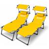 RMF PRO Set 2 Lettini Prendisole da Giardino o Spiaggia con Parasole, Lettino Mare Regolabile in 4 Posizioni - Struttura in Acciao Sdraio da Giardino Pieghevole Portatile, Cuscino Poggiatesta Giallo