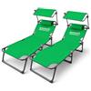 RMF PRO Set 2 Lettini Prendisole da Giardino o Spiaggia con Parasole, Lettino Mare Regolabile in 4 Posizioni - Struttura in Acciao Sdraio da Giardino Pieghevole Portatile, Cuscino Poggiatesta Verde