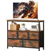 Fuyoula Mobile TV con Cassetti, Mobile TV soggiorno 100x30x80 cm con 5 cassetti in legno e struttura in acciaio al carbonio, mobile porta TV stile industriale per camera da letto e ingresso