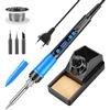 BOSYTRO Kit Saldatore, Saldatore 90w Alta Efficienza, Regolaz. Temp. Lcd 180-500℃. Dotato Di 3 Punte, Filo Di Stagno, Supporto, Copertura Protettiva & Modalità Sospensione Auto (Blu)