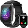RUIMEN Smartwatch Uomo Donna Chiamate Bluetooth Orologio Contapassi Android iOS Compatibile Fitness Watch Sportive Cardiofrequenzimetro da polso Saturimetro Impermeabile IP68 Notifiche Whatsapp Nero