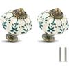 Zernmiarder, Pomelli a zucca color avorio e verde, confezione da 6 pomelli in ceramica vintage per cassetti, pomelli per comò antichi con viti, fiore verde