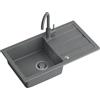 QUADRON Lavello in granito Lavello da cucina in granito | dimensioni 77 x 44 x 17,6 cm grigio | Lavello GO MAX Lavello da incasso con rubinetto da cucina | Lavello a vasca singola Lavello da cucina