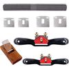 Glarks G2657 - Set di raggi regolabili (2 pezzi) con lame di ricambio, pialla per la lavorazione del legno, lima per raspa a 4 vie, in metallo, ottone, rosso, nero, argento