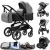 GLOKID Passeggino 3 in 1, Passeggino Canne, Trio,adattatori universali, carrozzina per bambini fino a 25 kg, 4 ruote con ammortizzatori, navicella, grandi ruote, pieghevole con（X1 Grigio）