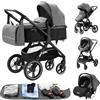 GLOKID Passeggino 3 in 1，Passeggino Canne，Trio，Con Seggiolino Accessori，Adattatori universali，Passeggino per bambini fino a 25 kg，4 ruote con ammortizzatori，navicella，grandi ruote (X1 Grigio)