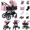 YAZOCO Trio passeggino neonati 3 in 1 Carrozzina reversibile fronte mamma e strada, Pieghevole. Maniglia regolabile (3 in 1 X1 Rosa)