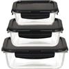 LocknLock LOCK & LOCK Boroseal Set Contenitori per Alimenti - Box in Vetro Borosilicato con Coperchio - Quadrato - Resistenti al Forno, Microonde e Congelatore - 160, 380 e 630 ml