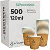 ecodrinks 500 Bicchieri di Carta da 120ml, Colore Avana e Grafica Caffè - Rivestimento Interno Impermeabile, Perfetti per Bevande Calde - Biodegradabile, Look Professionale - Per Bar, Ufficio, Eventi