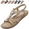 Acfoda Sandali Donna Estive Tacco Bassi Comode Eleganti Infradito Gioiello Ciabatte da Spiaggia Casual Antiscivolo Scarpe con Strass Beige 35